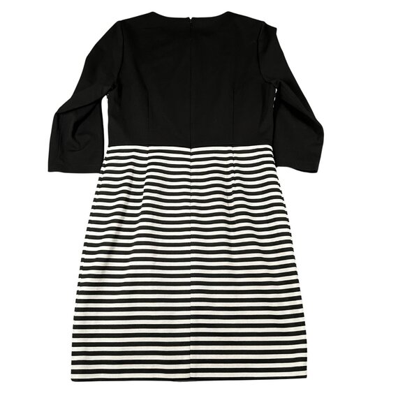 Antonio Melani 12 Black White Striped Round Neck 3/4 Sleeve Back Zip Dress - Picture 8 of 9